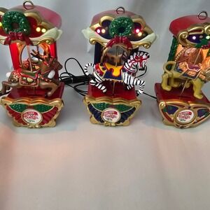 Mr Christmas Holiday Carousel Lighted Musical Ornament Set Horse Lion Zebra READ